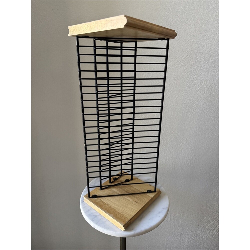 Vintage Wood Metal Wired CD Desk Stand Holds 25
